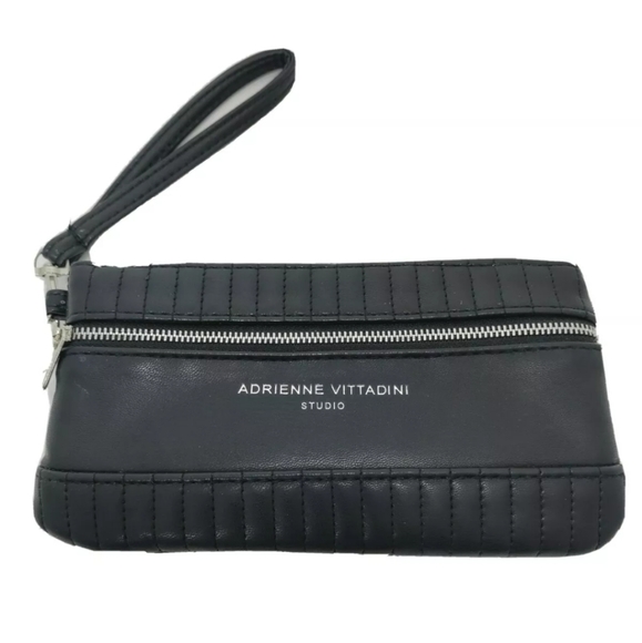 Adrienne Vittadini Studio Black Double Compartment Zip Wristlet Wallet/Clutch - Picture 1 of 8